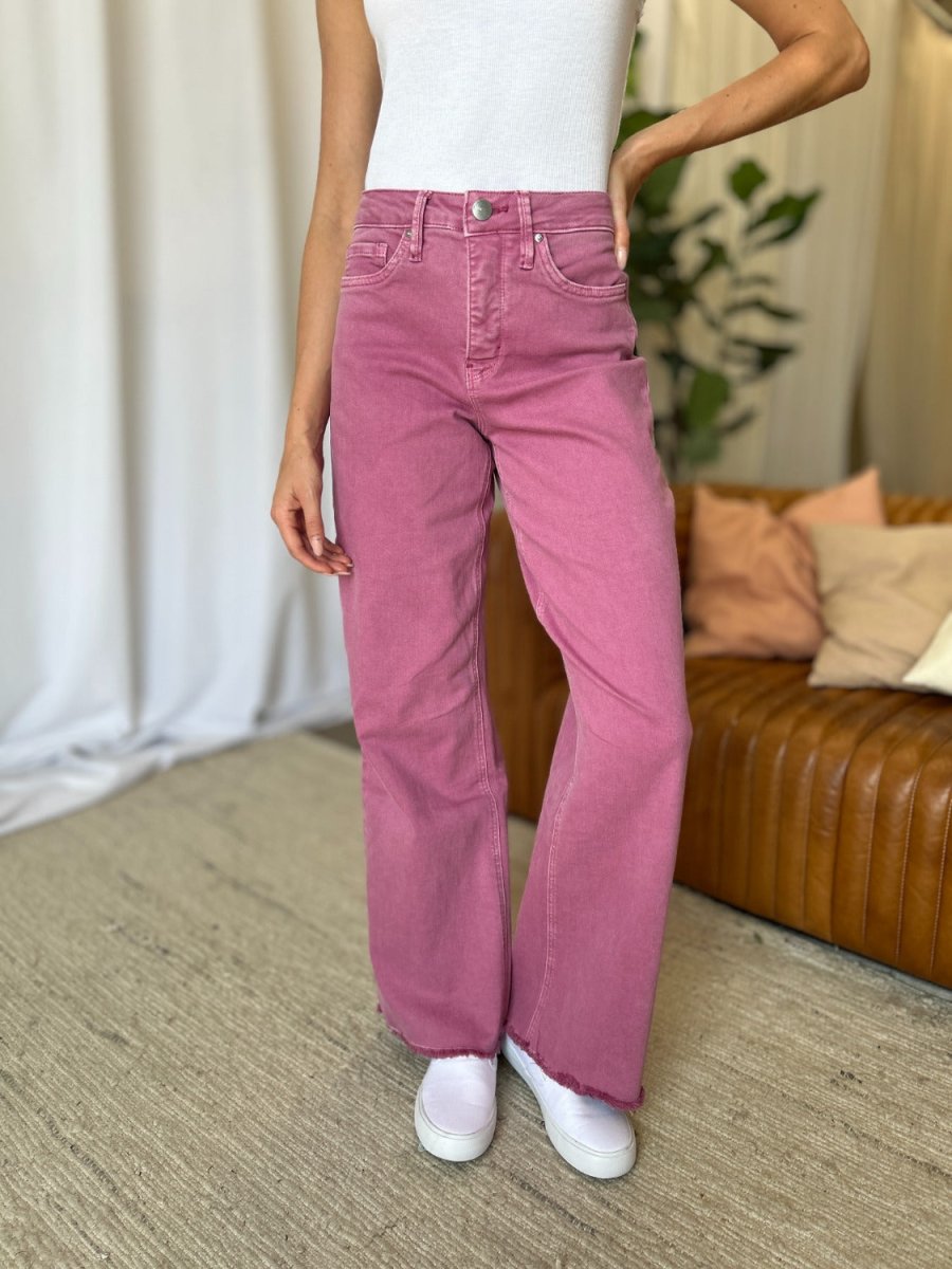 Premium RFM Full Size High Rise Garment Dye Wide Leg Jeans for Women