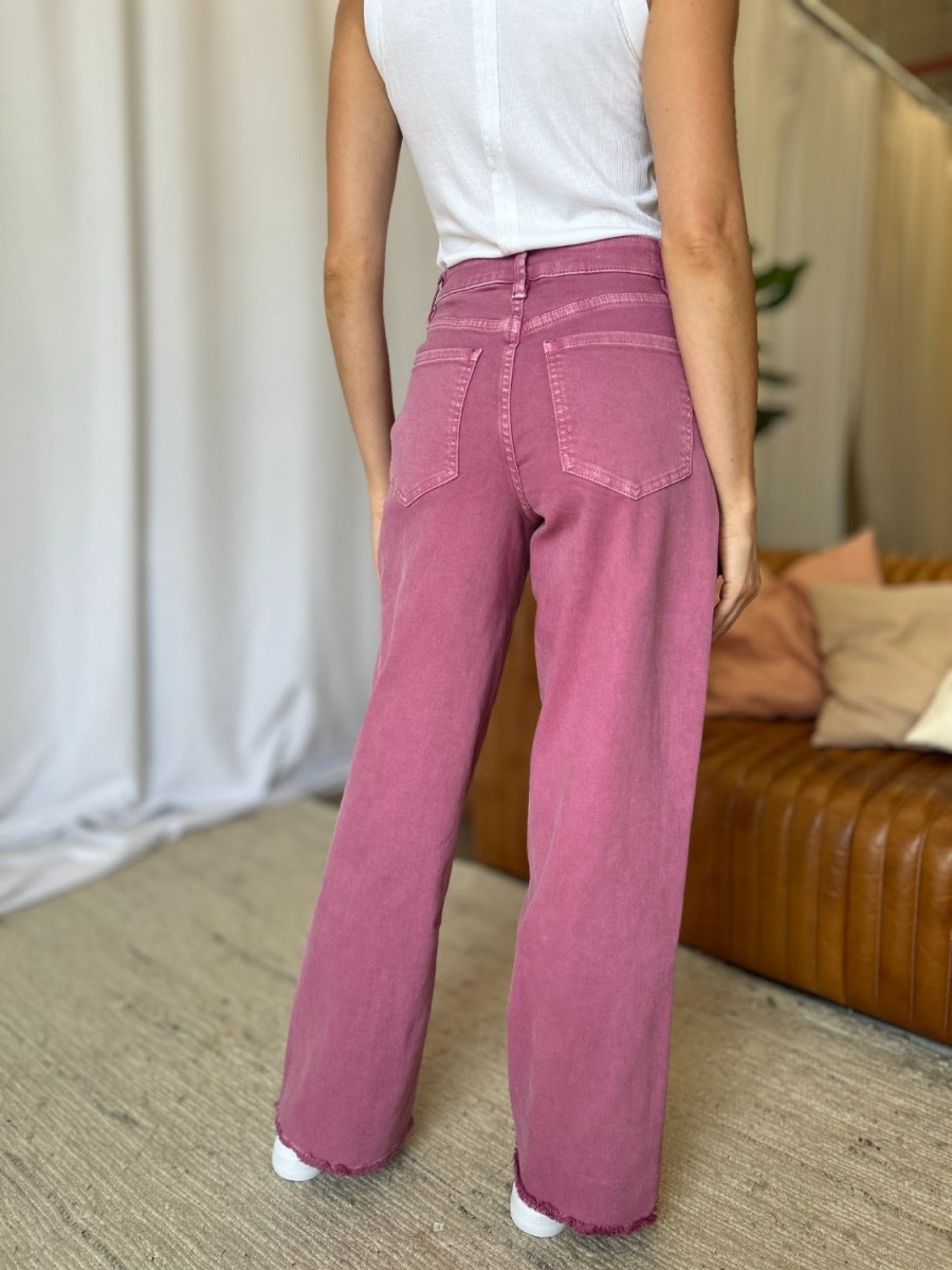 Premium RFM Full Size High Rise Garment Dye Wide Leg Jeans for Women