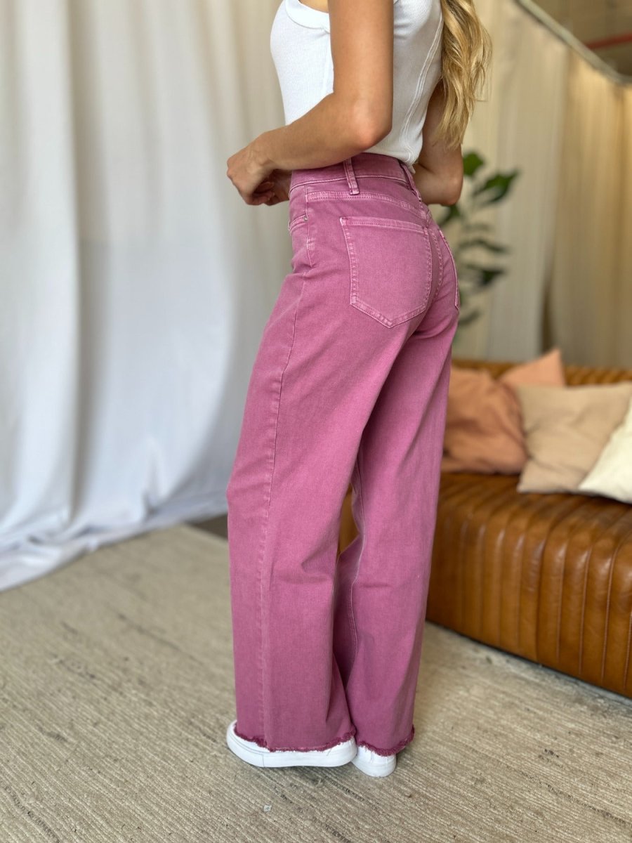 Premium RFM Full Size High Rise Garment Dye Wide Leg Jeans for Women