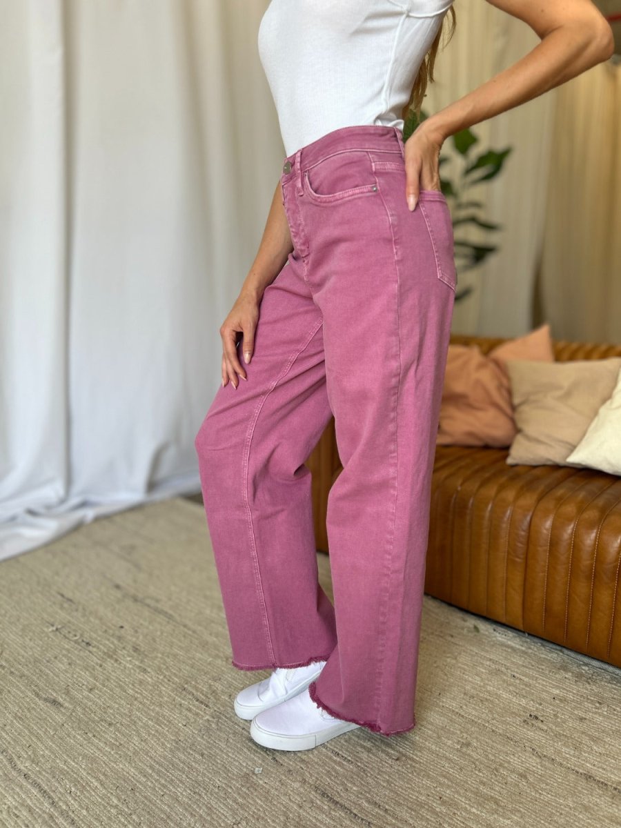 Premium RFM Full Size High Rise Garment Dye Wide Leg Jeans for Women