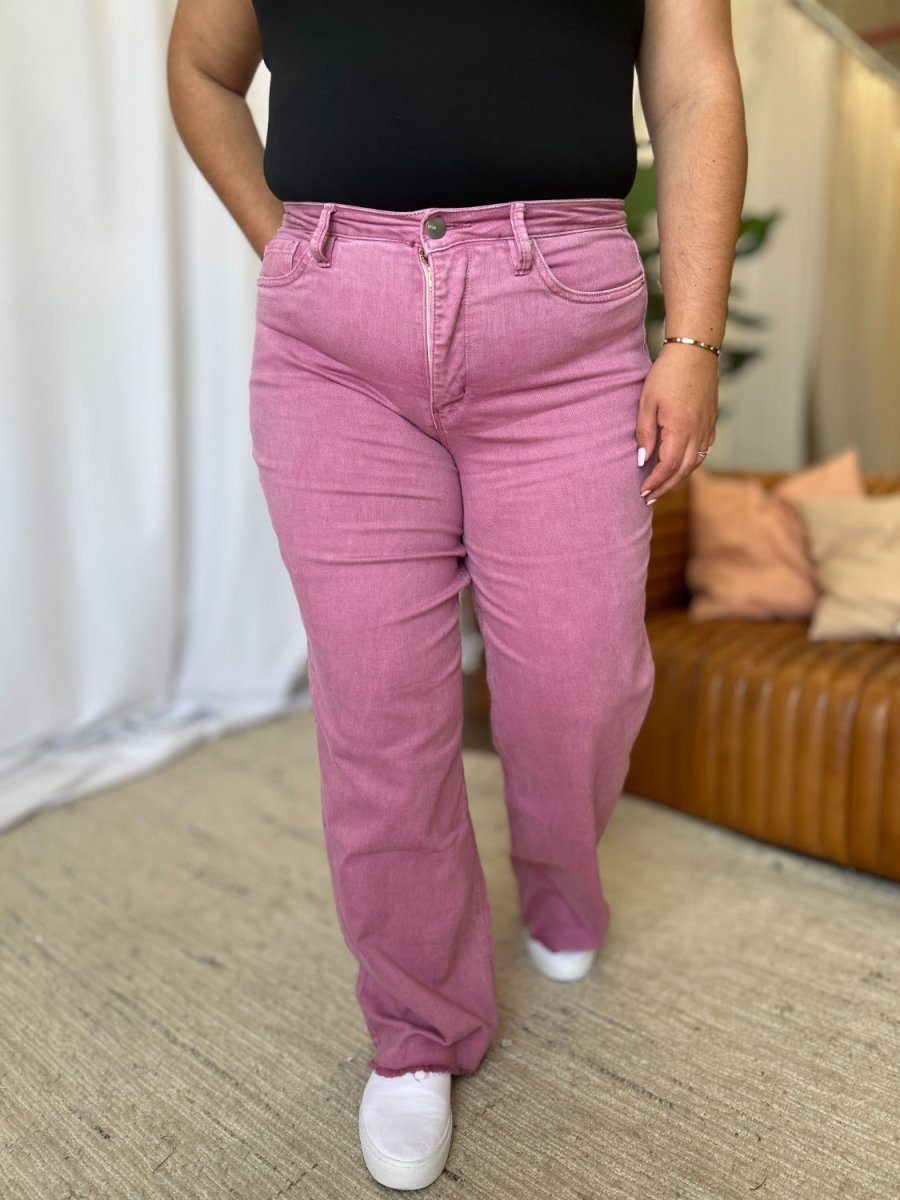 Premium RFM Full Size High Rise Garment Dye Wide Leg Jeans for Women