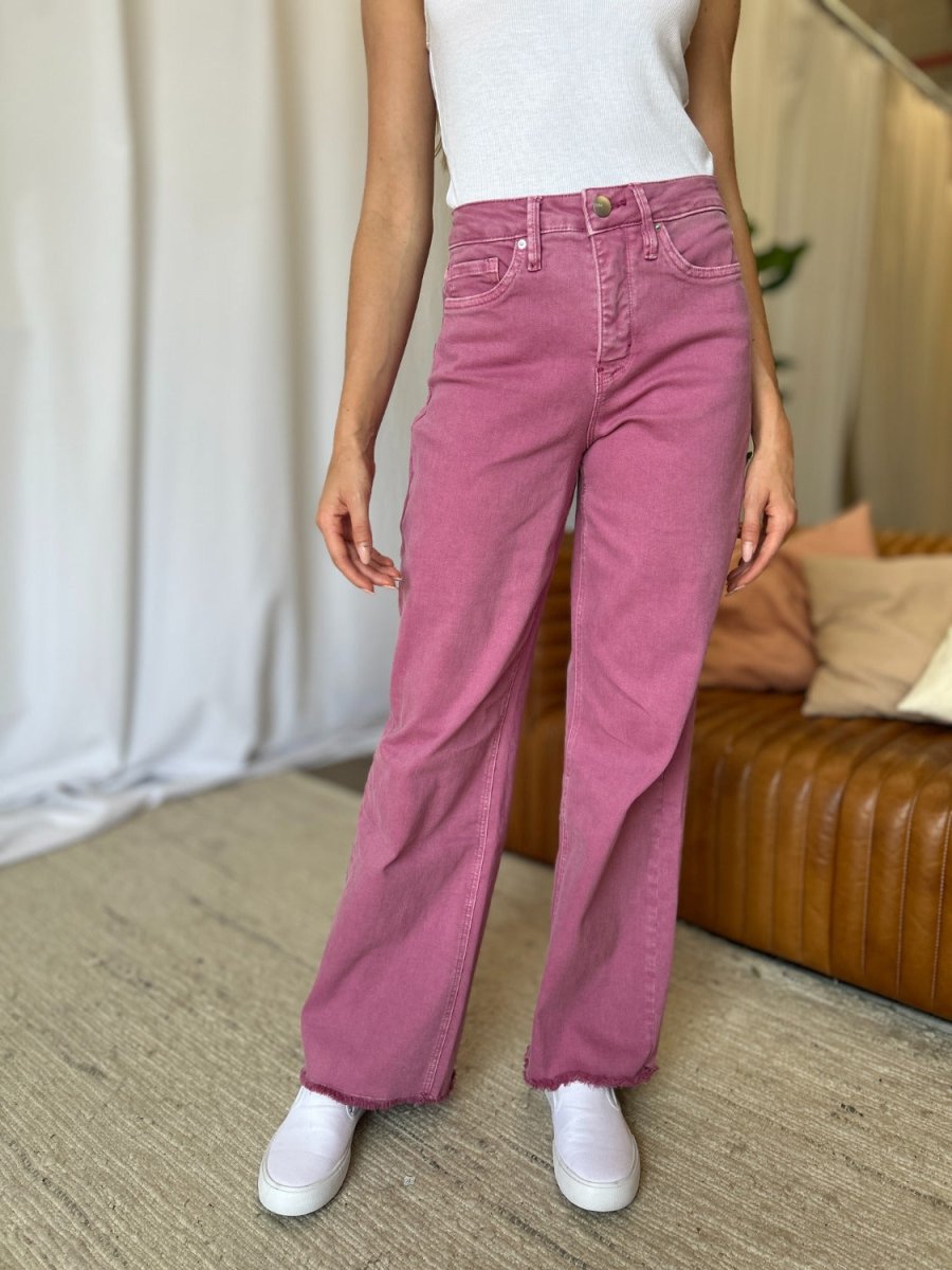 Premium RFM Full Size High Rise Garment Dye Wide Leg Jeans for Women