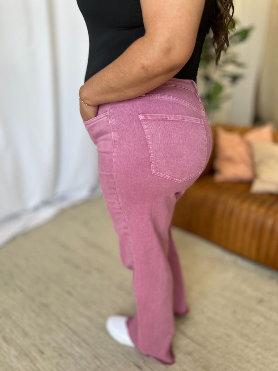 Premium RFM Full Size High Rise Garment Dye Wide Leg Jeans for Women