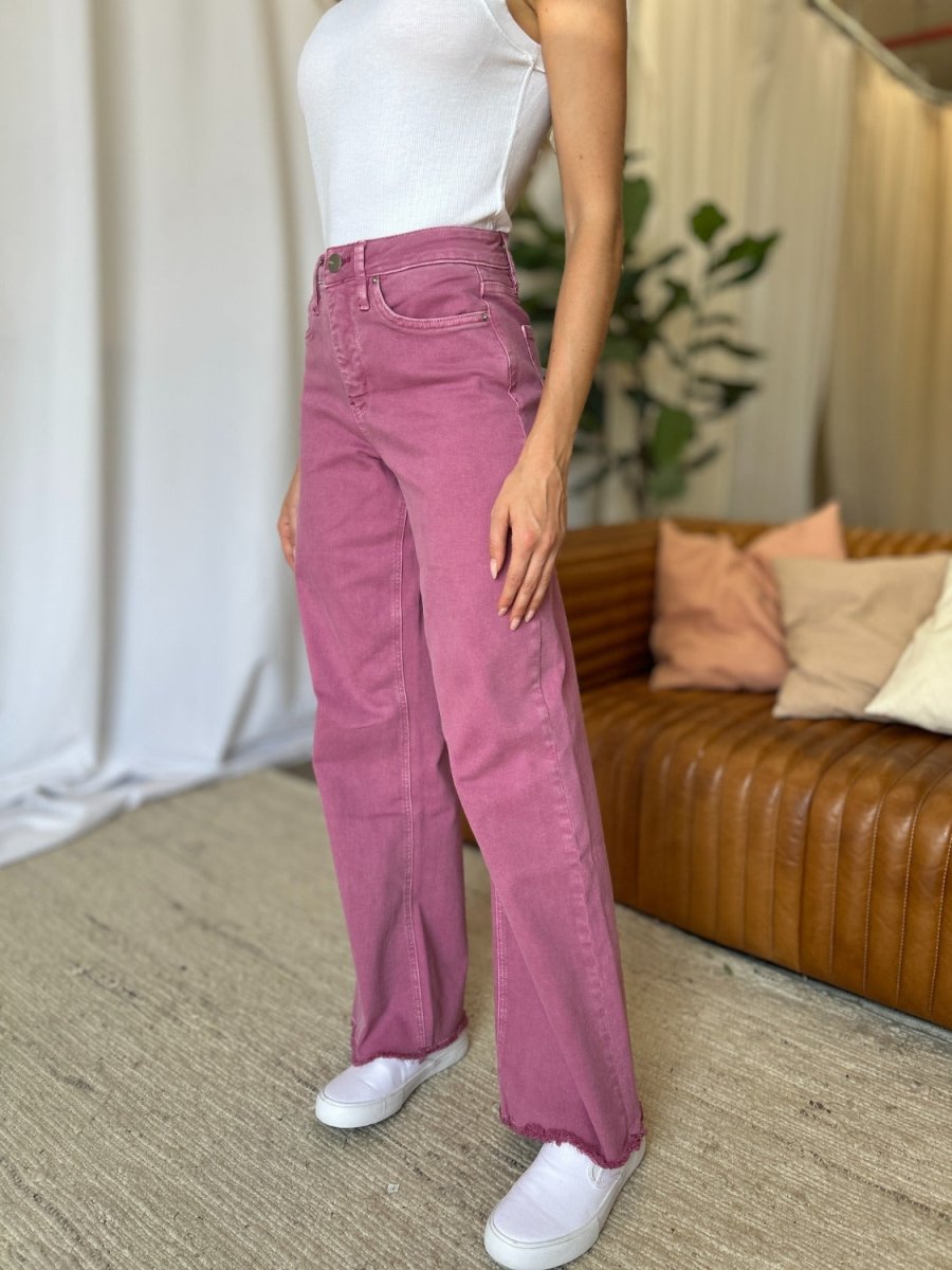 Premium RFM Full Size High Rise Garment Dye Wide Leg Jeans for Women