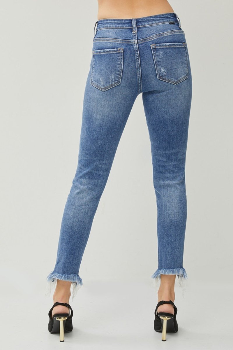 Premium RISEN Distressed Frayed Hem Slim Jeans for Trendy Style