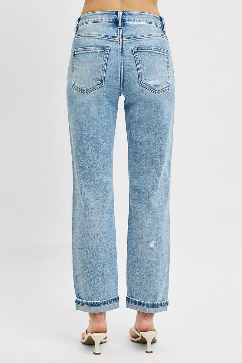 Premium RISEN Full Size High Rise Ankle Boyfriend Distressed Jeans Plus Size
