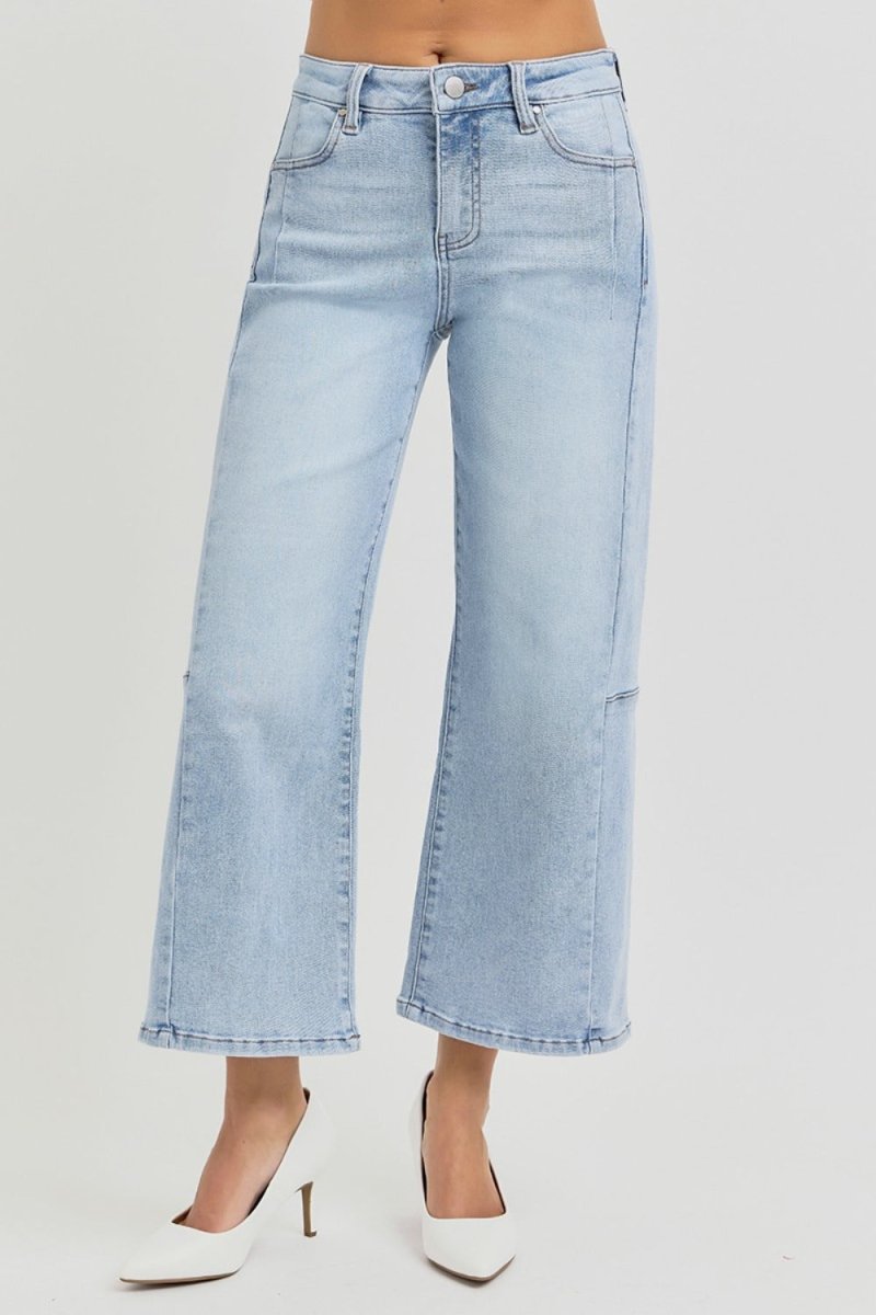 Premium RISEN Full Size High Rise Seamed Wide Leg Crop Jeans