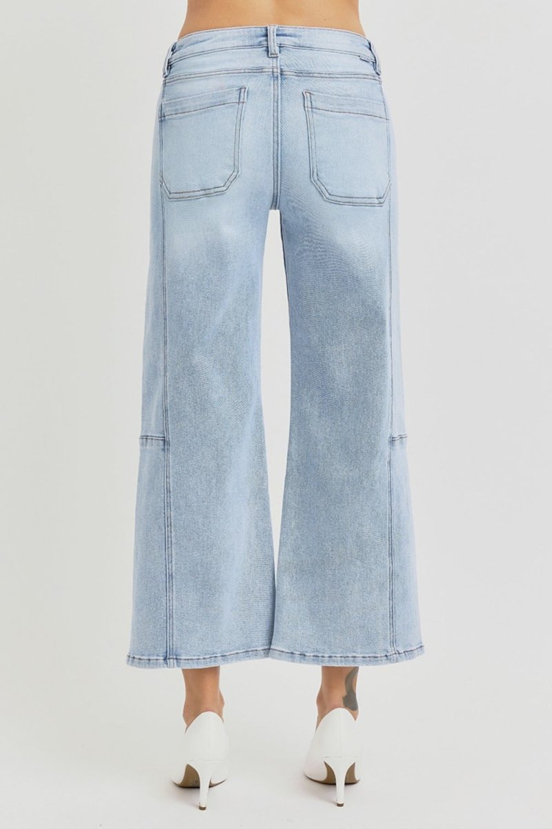 Premium RISEN Full Size High Rise Seamed Wide Leg Crop Jeans