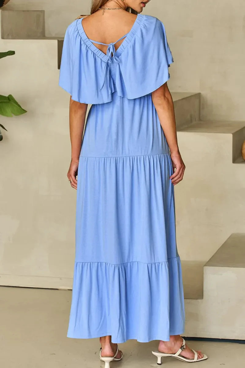 Ruffled V Neck Flutter Sleeve Maxi Dress for Women
