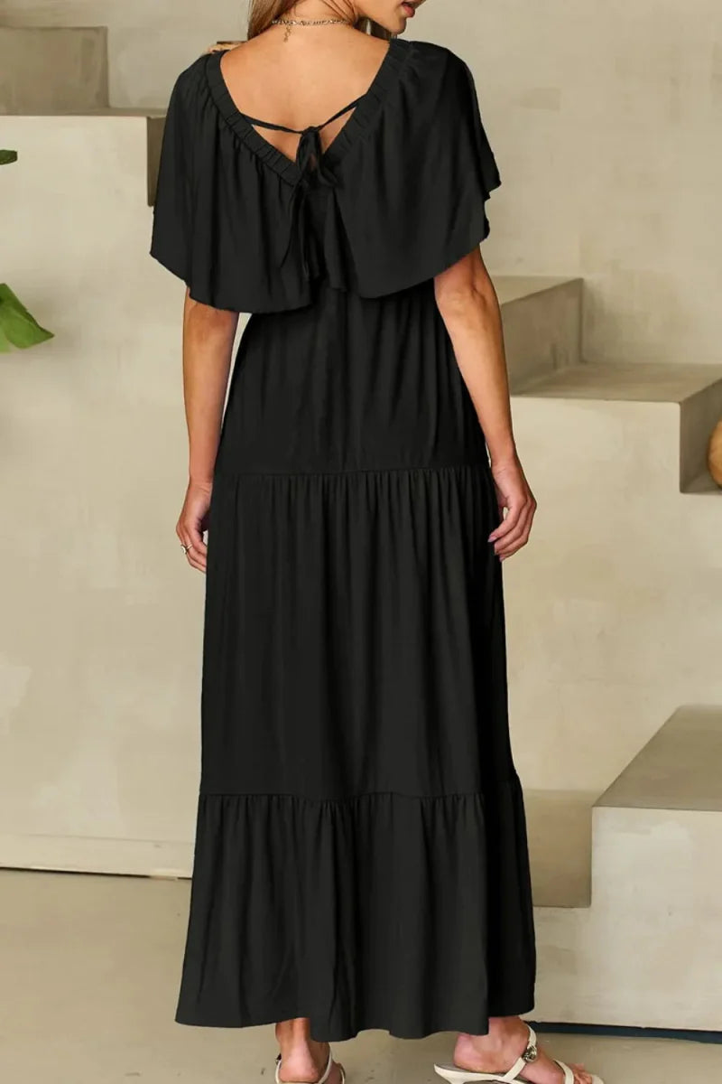 Ruffled V Neck Flutter Sleeve Maxi Dress for Women