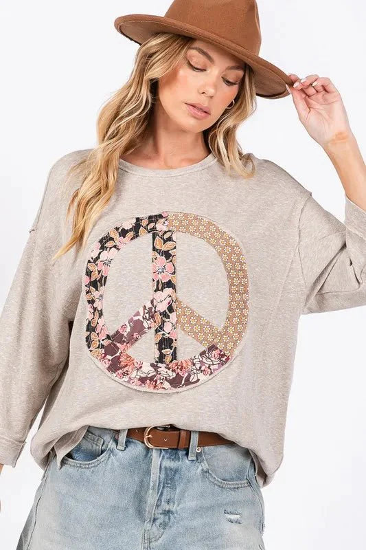 SAGE + FIG Floral Peace Patch Round Neck Top for Women