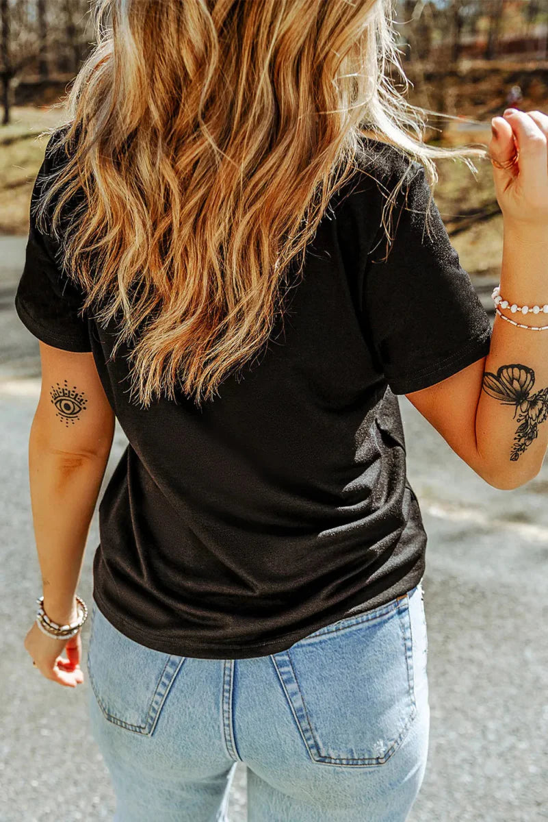 Stylish Rhinestone Round Neck Short Sleeve T-Shirt for Women