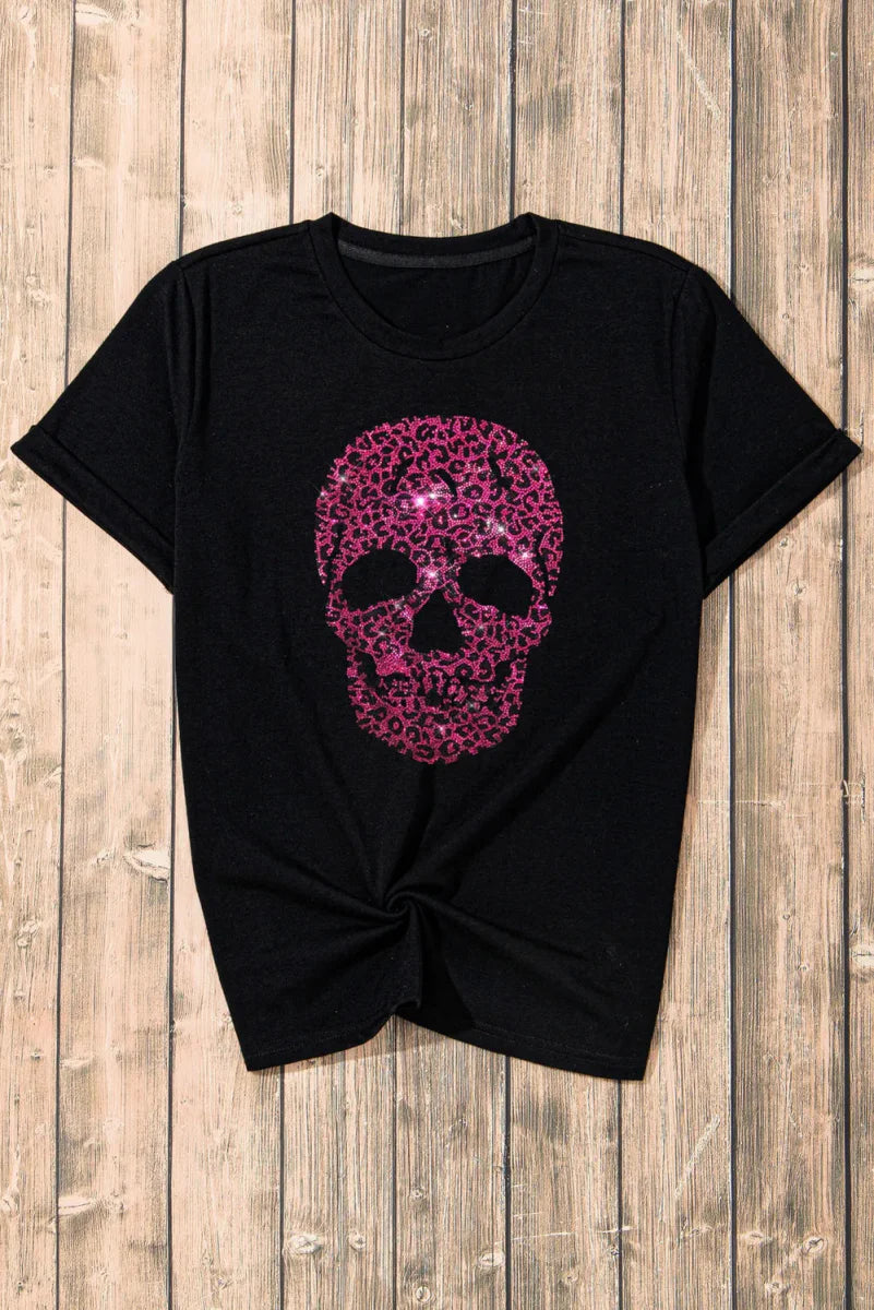 Stylish Rhinestone Round Neck Short Sleeve T-Shirt for Women