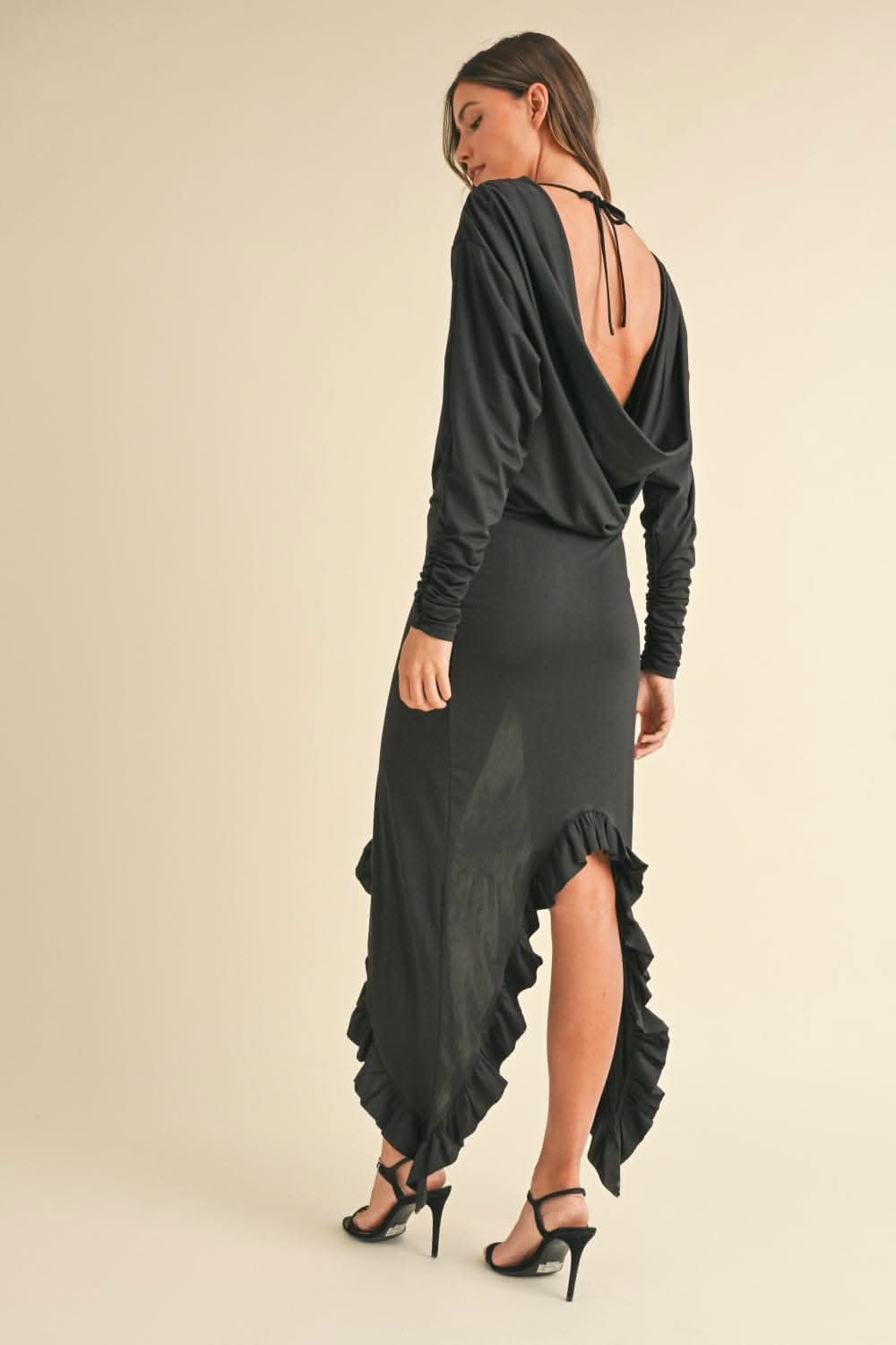 Trendsi Backless Asymmetric Ruffle Maxi Dress Black Small