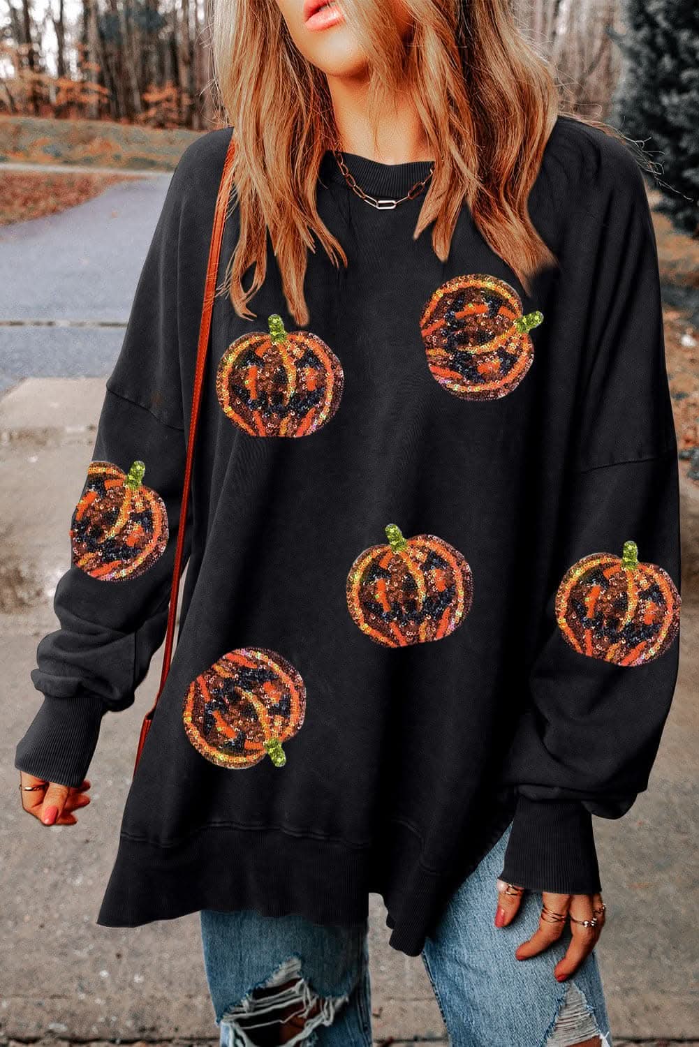 Sequin pumpkin oversized sweatshirt