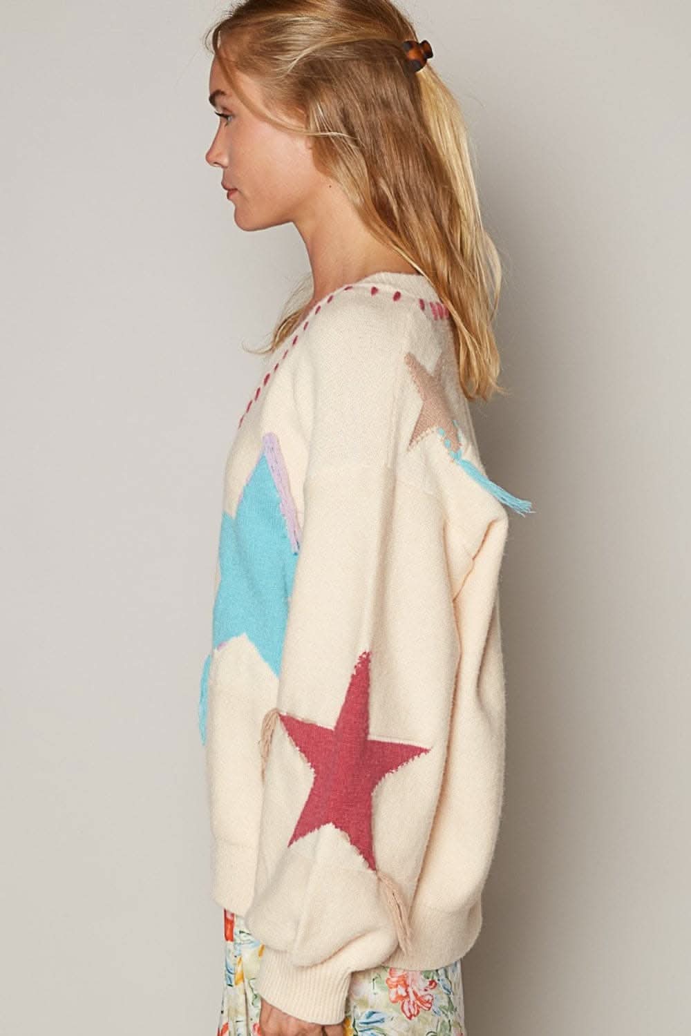 Starry fringe v-neck sweater