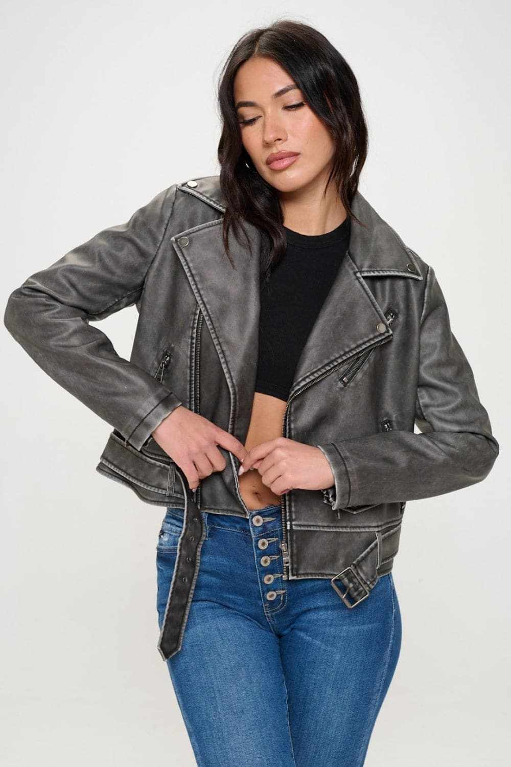 Chic vegan leather biker jacket