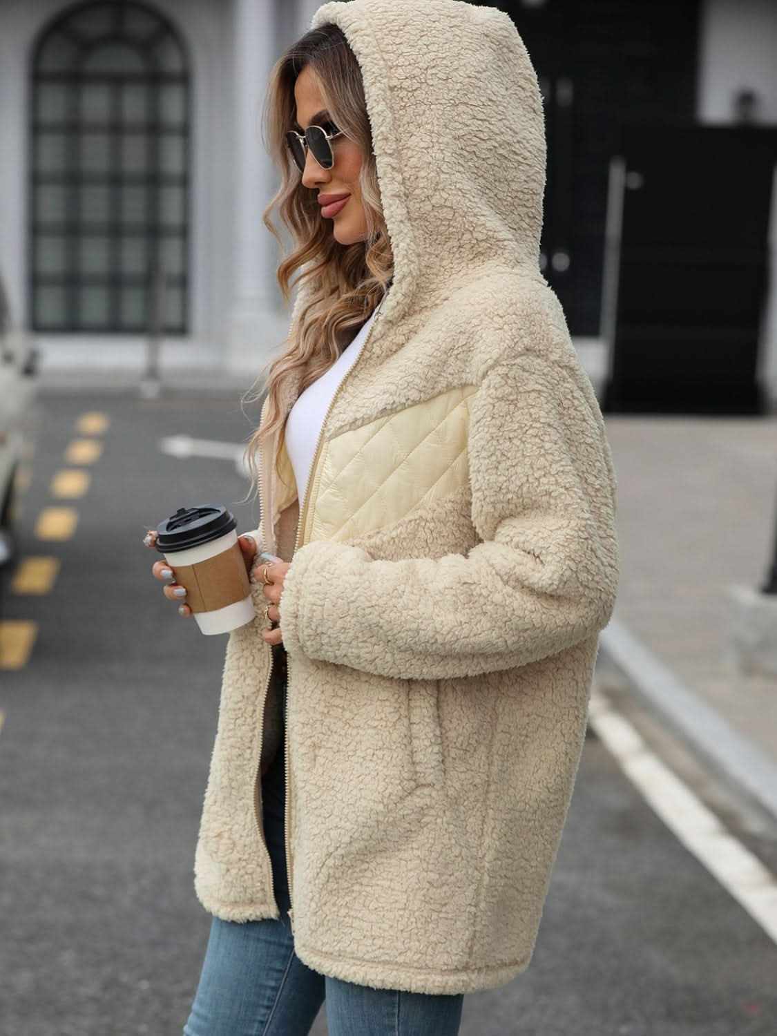 Cozy fleece hooded jacket with pockets