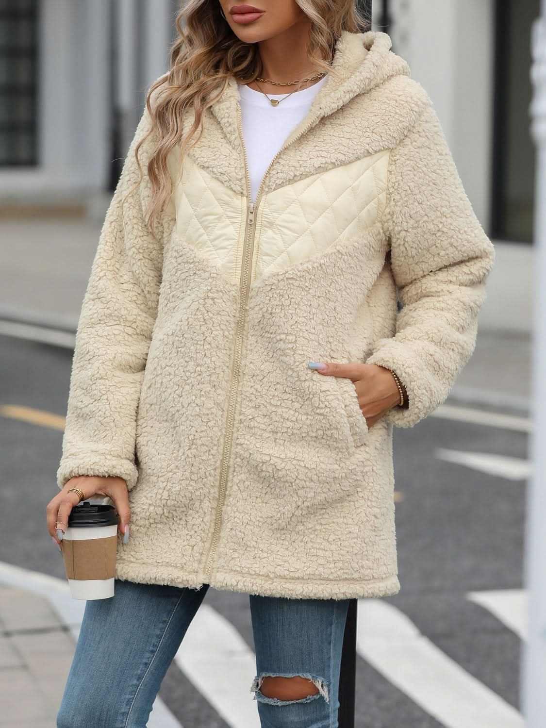 Cozy fleece hooded jacket with pockets