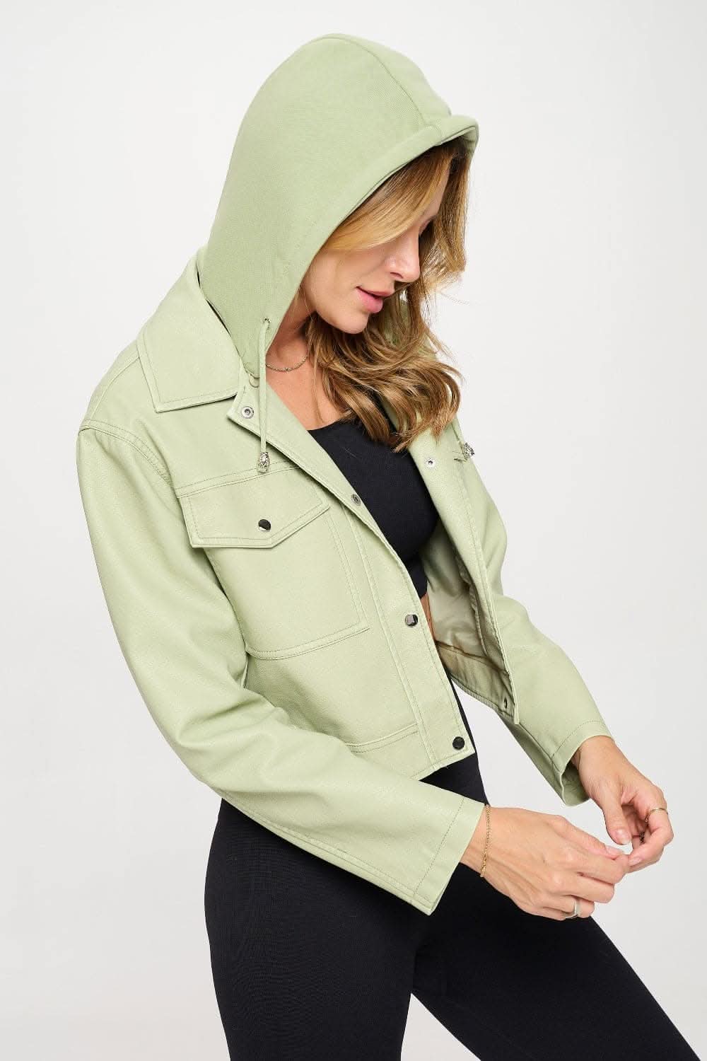 Chic cropped vegan leather jacket