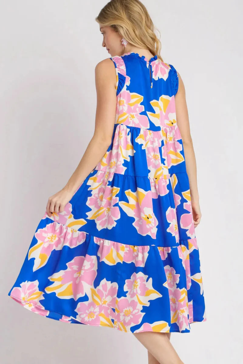 Umgee Full Size Floral Tiered Midi Tank Dress Plus Size