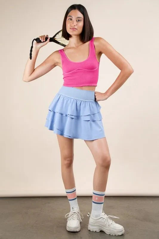 Very J Riffled Tiered Layers Activewear Skirt with Shorts