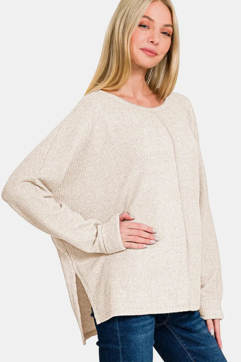 Zenana High-Low Side Slit Round Neck T-Shirt for Women