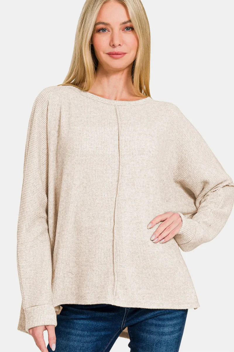 Zenana High-Low Side Slit Round Neck T-Shirt for Women