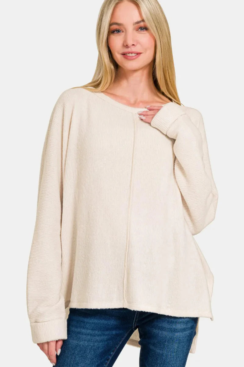 Zenana High-Low Side Slit Round Neck T-Shirt for Women