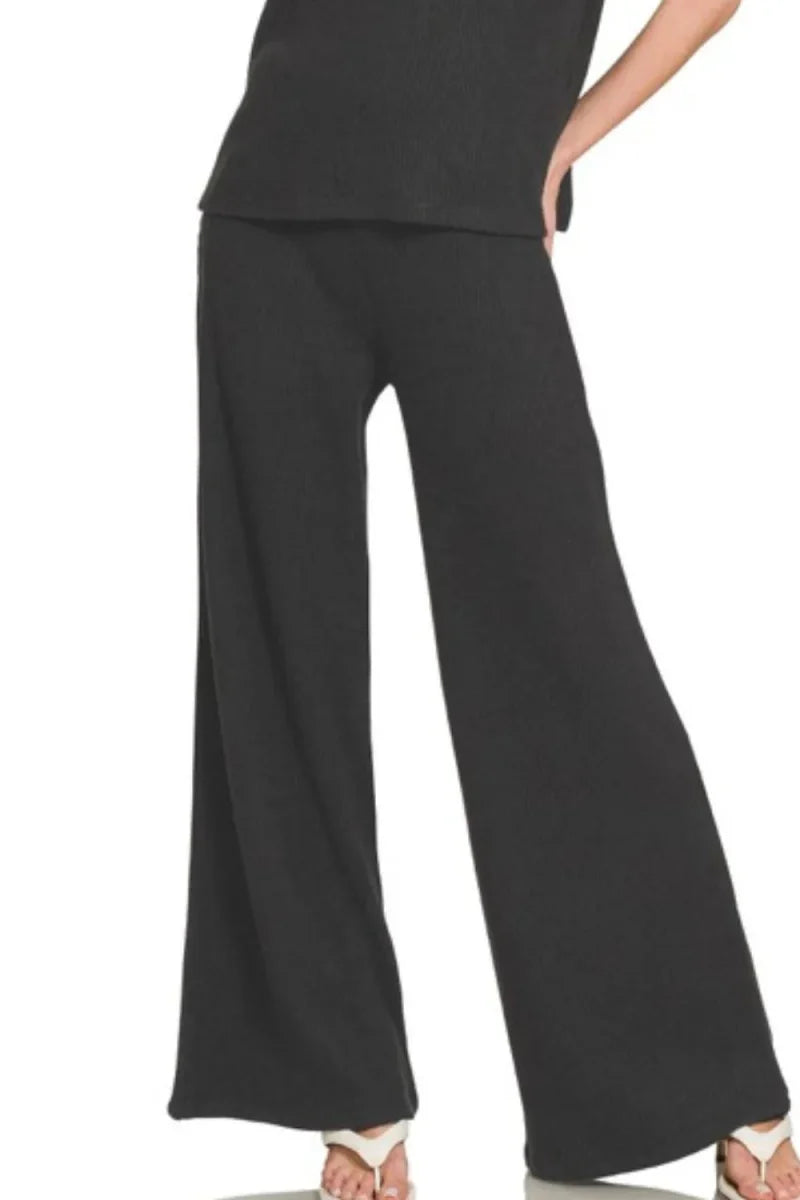 Zenana Rolled Sleeve Top and Pants Sweater Set