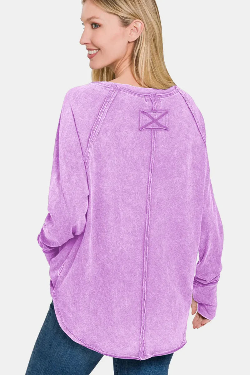 Zenana Round Neck Thumbhole Long Sleeve T-Shirt for Women
