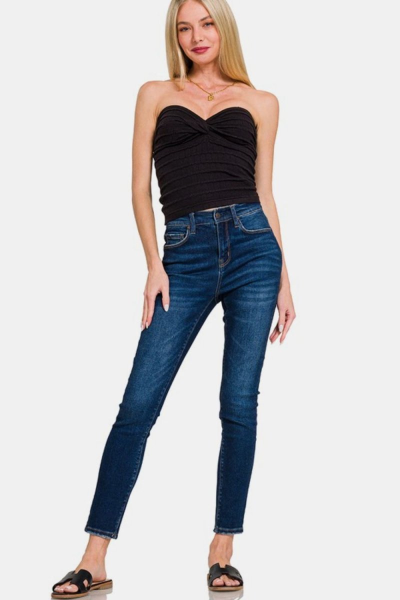 Zenana Ruched Twisted Sweetheart Neck Top for Women