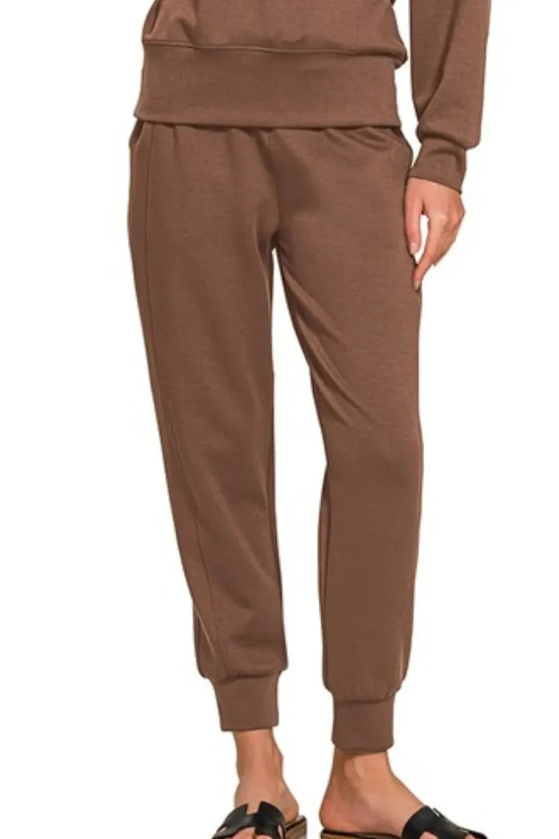 Zenana Scuba Crewneck Pullover & Joggers 2 Pieces Set