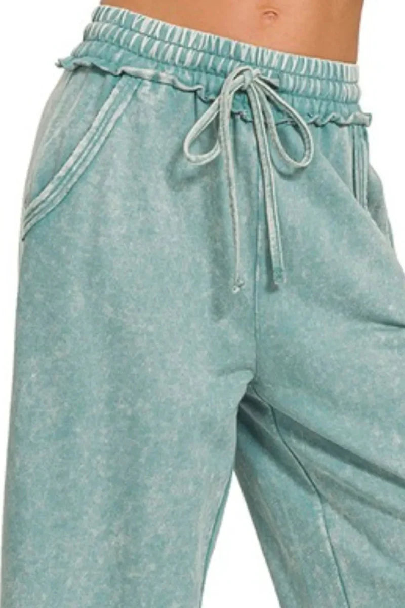 Zenana Washed French Terry Palazzo With Pockets For Women