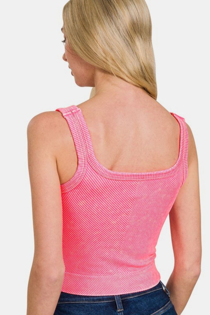 Zenana Washed Ribbed Scoop Neck Wide Strap Tank Top