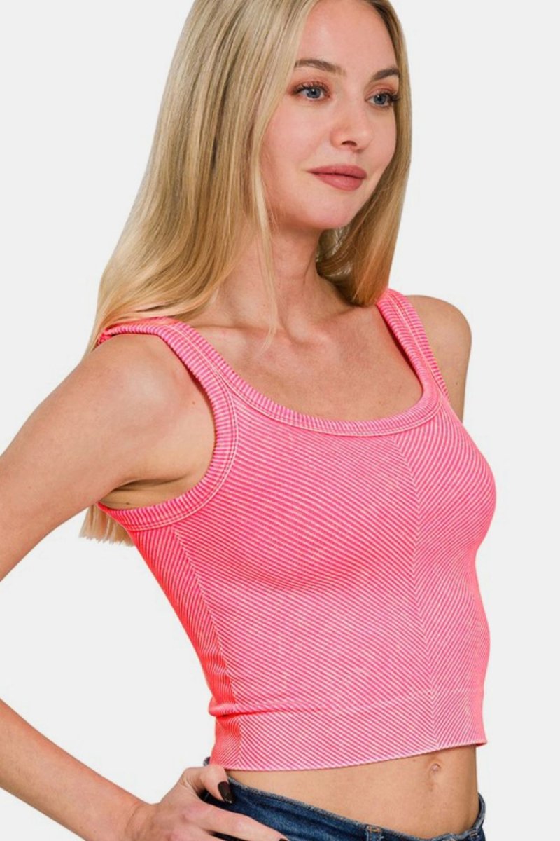 Zenana Washed Ribbed Scoop Neck Wide Strap Tank Top