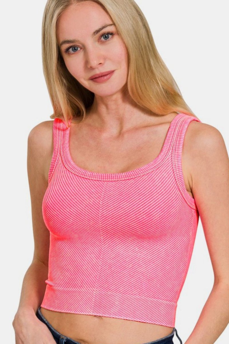 Zenana Washed Ribbed Scoop Neck Wide Strap Tank Top